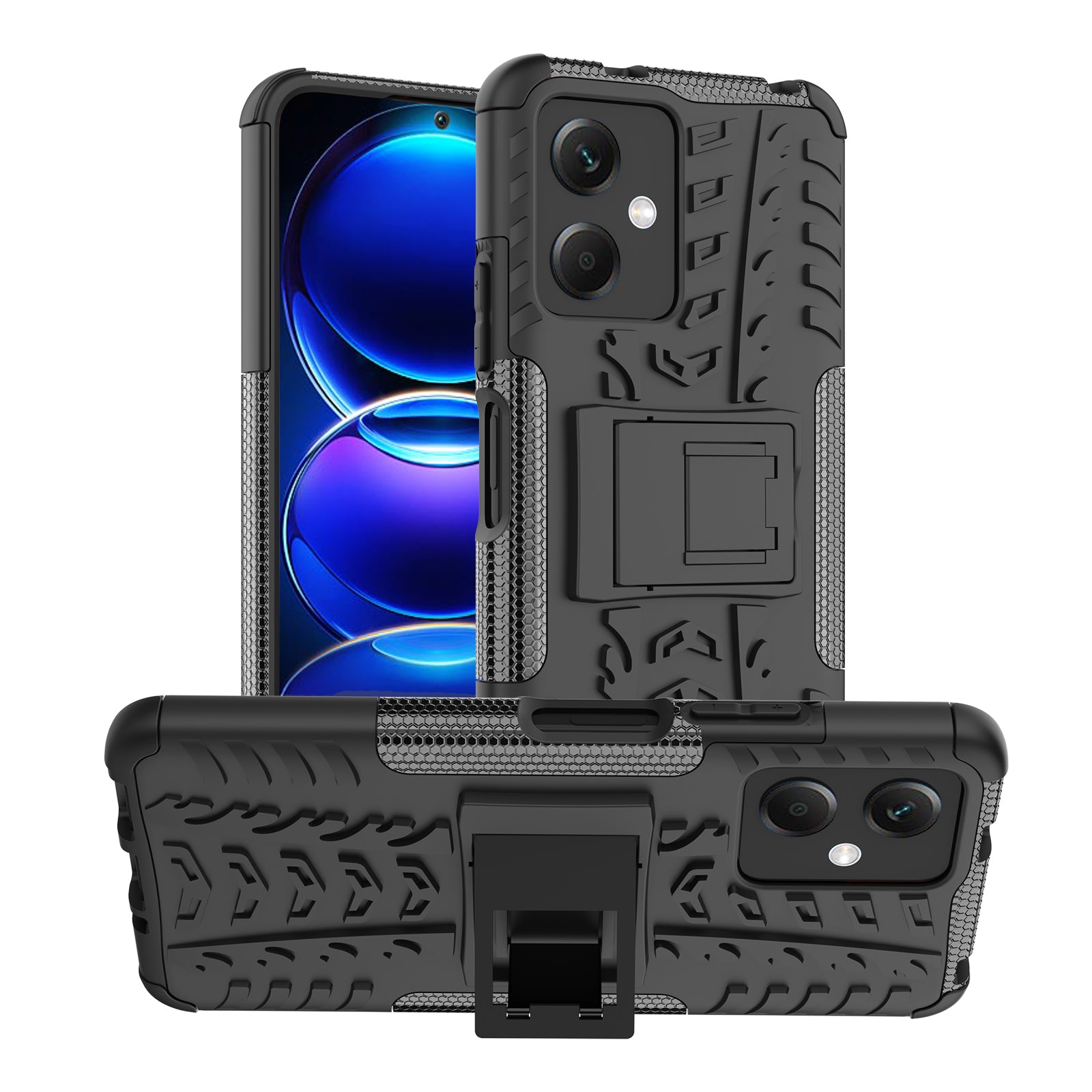 For Xiaomi Redmi Note 12 5G (Global) (India) (China) Poco X5 5G Hard PC TPU Rugged Tire Pattern Shock-absorbing Phone Case Kickstand Back Cover For Xiaomi Redmi Note 12 5G (Global) (India) (China) Poco X5 5G Hard PC TPU Rugged Tire Pattern Shock-absorbing Phone Case Kickstand Back Cover